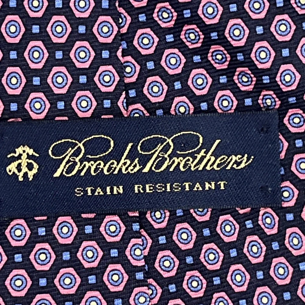 NWT Brooks Brothers pink & blue Foulard Medallion Print Silk Twill Tie Italy USA